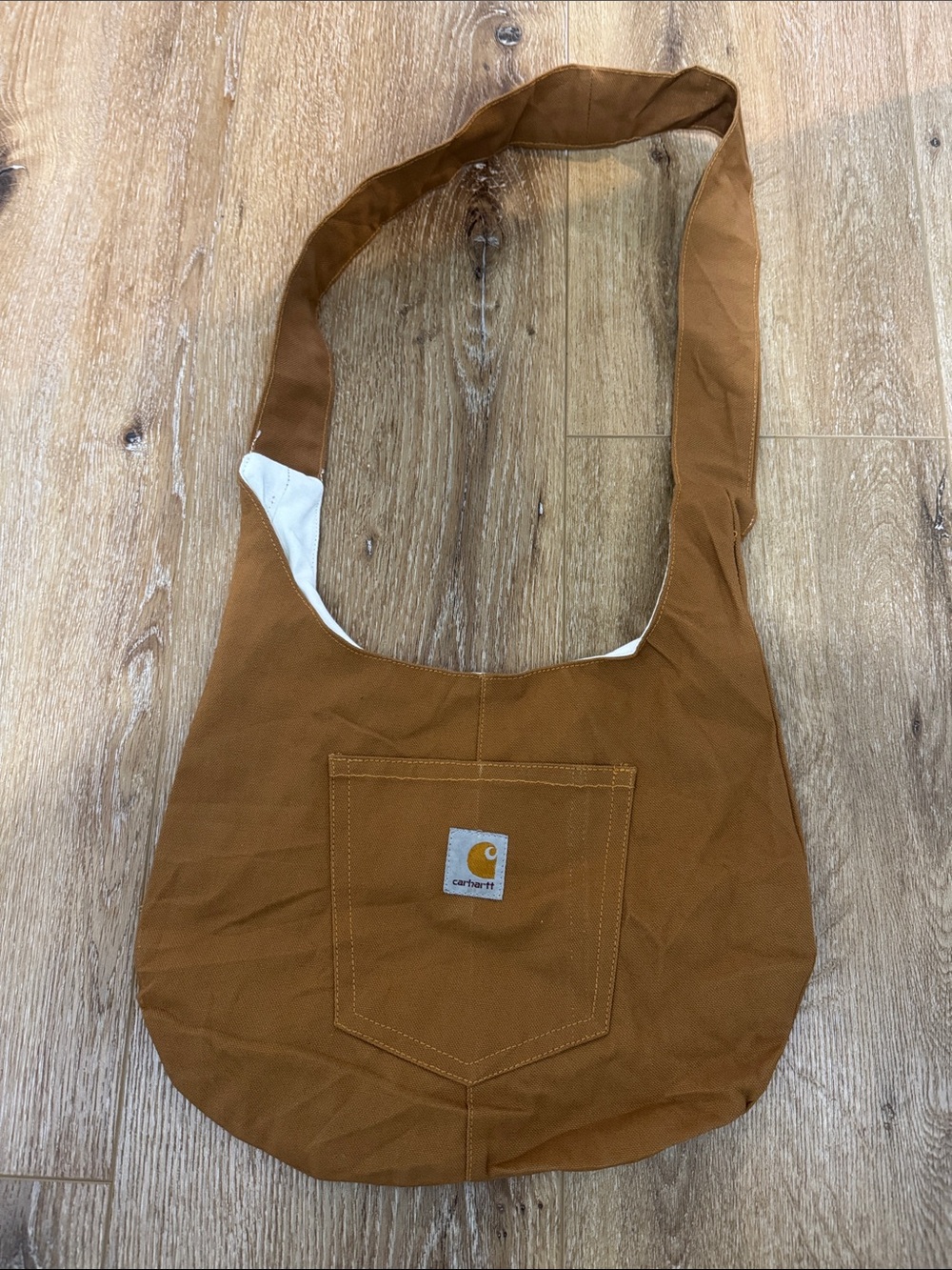 Repurposed Carhartt Tan Canvas Sling Messenger Bag handmade one of a kind - Picture 1 of 4